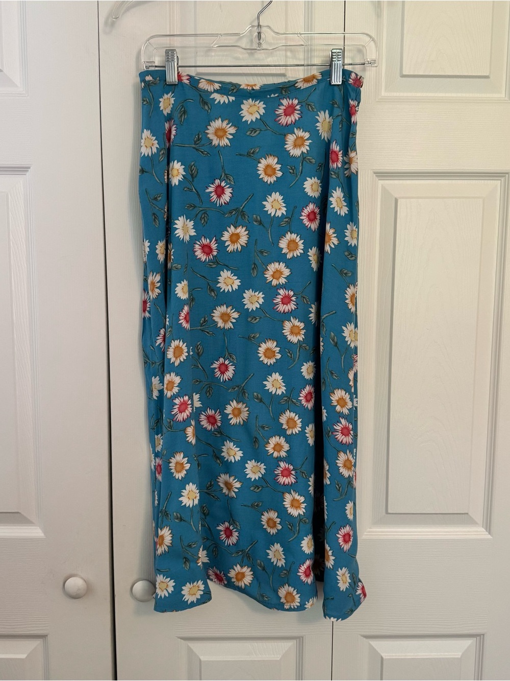 Vintage Teal Floral Maxi Skirt with Daisy Print 90s Y2K